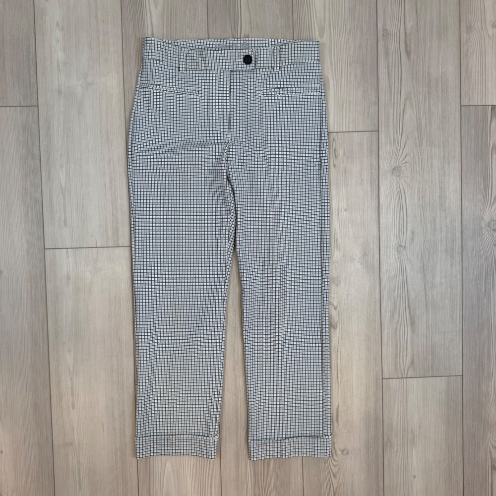 Betabrand Dress Pant Yoga Pants Medium Blue Gingham Check Cuffed Straight Leg